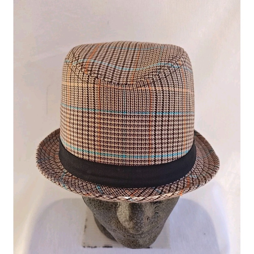 Disney Men's Fedora Hat World Parks MICKEY MOUSE Brown Plaid Tan Disneyland OS‎